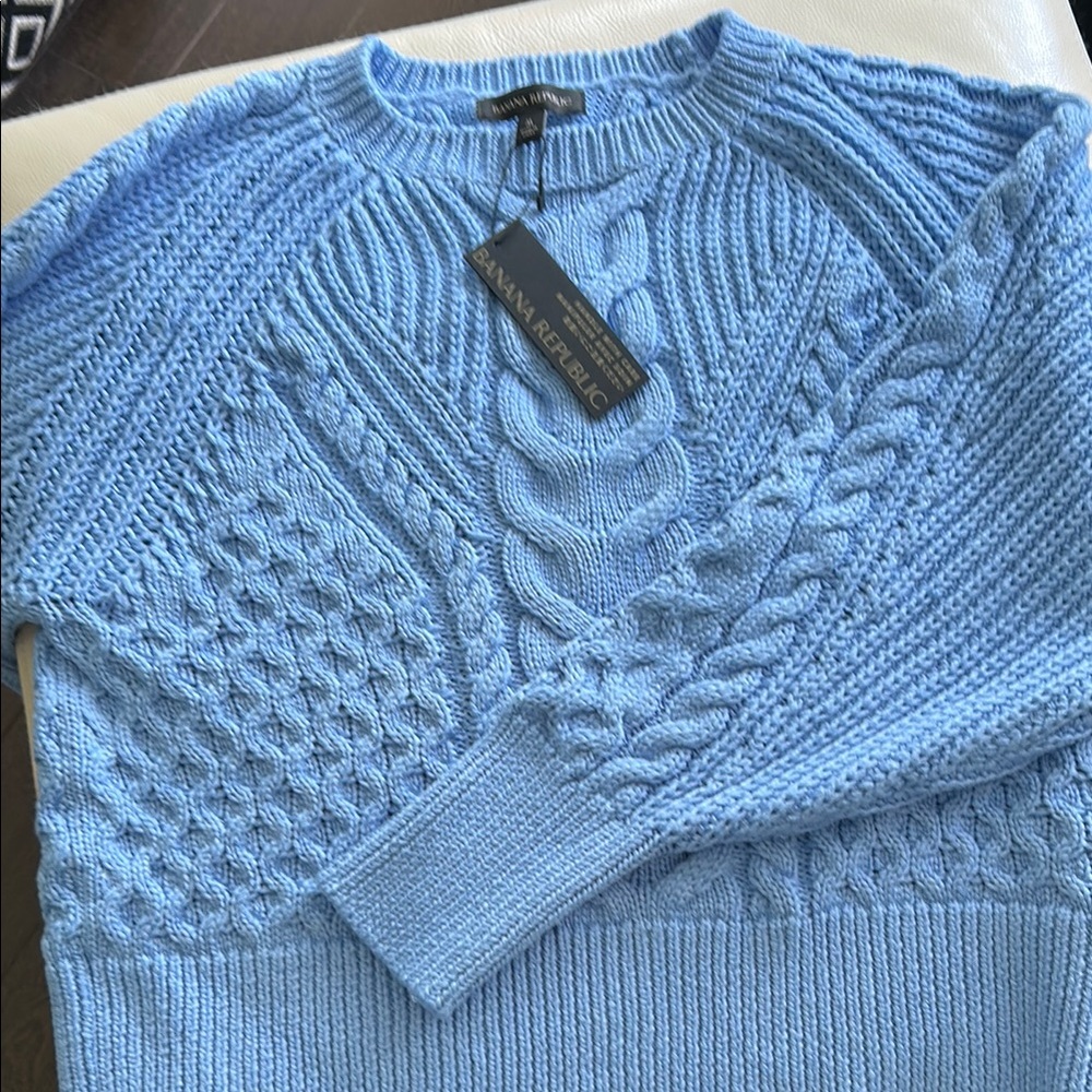 Banana Republic Blue Crewneck Cable Knit Sweater